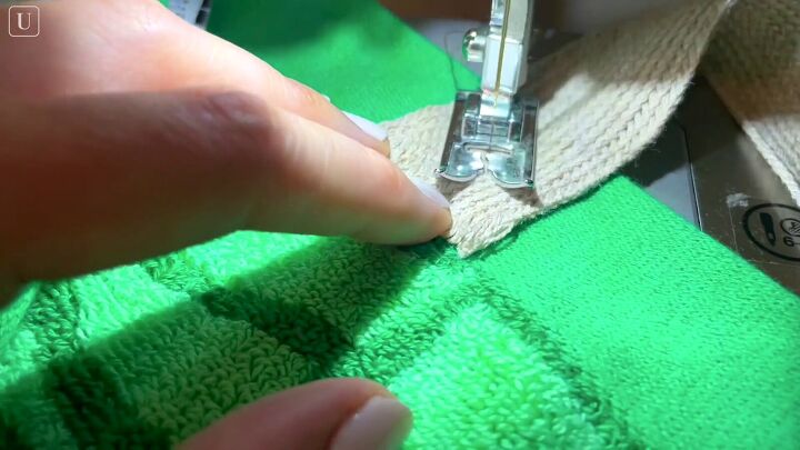 how to sew shorts a matching a tote using an old beach towel, Sewing the shoulder straps