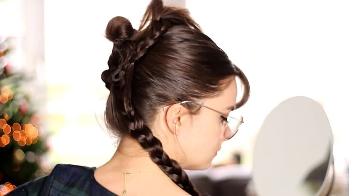 10 steps to create a beautiful braided audrey hepburn hairstyle, Wrapping the first braid around the top of head