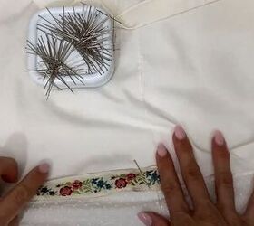 how to turn an old pillowcase into a cute summer dress, Adding decorative trim to the DIY pillowcase dress
