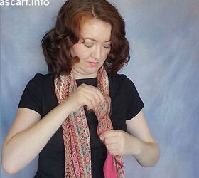 how to style a large silk scarf in 4 different ways, Making a knot in the scarf