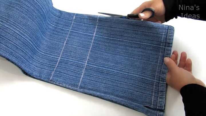 how to make a messenger bag out of an old pair of jeans, Cutting off pieces from jeans