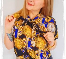 Turning an 1980s Top Into DIY Short-Sleeve Tie-Neck Blouse