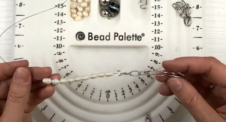 how to use old necklaces to make a pretty diy pearl chain bracelet, Making a half pearl half chain bracelet