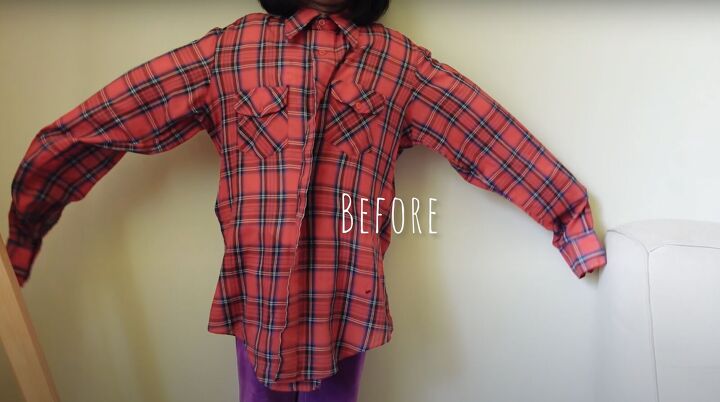 how to upcycle a men s shirt into a feminine top, Men s shirt before the DIY
