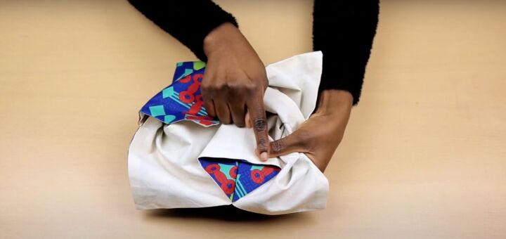 how to sew a diy origami tote bag in 5 simple steps, Pressing the triangles