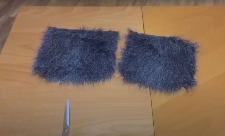 how to upcycle an old tote bag into a cute diy backpack, Cutting two pieces of fur