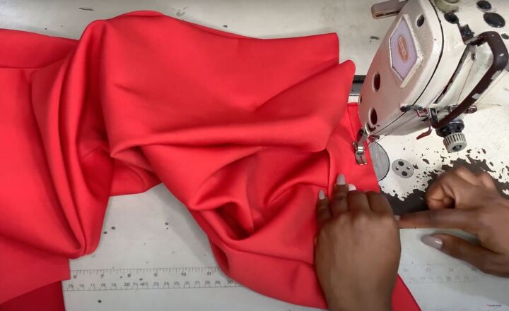 how to make a pencil skirt with a front slit, Sewing the waistband to the skirt
