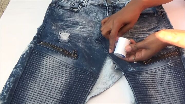 how to quickly turn your old distressed jeans into a stylish skirt, DIY denim skirt step by step
