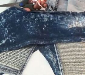 how to quickly turn your old distressed jeans into a stylish skirt, How to make jean skirt from old jeans