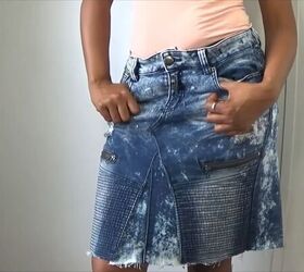 how to quickly turn your old distressed jeans into a stylish skirt, Distressed denim mini skirt
