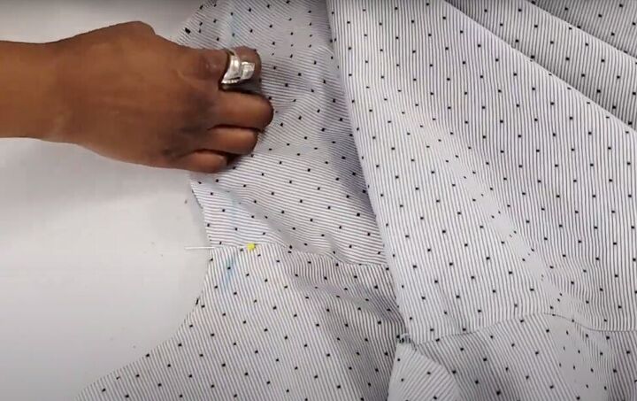 how to turn a men s shirt into a cute top in a few simple steps, Cutting a symmetrical neckline