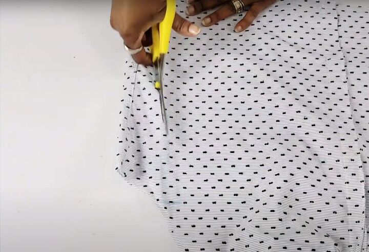 how to turn a men s shirt into a cute top in a few simple steps, Trimming the armhole