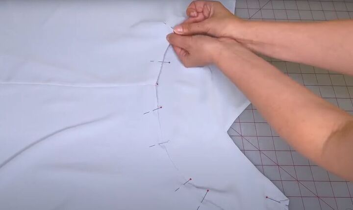how to sew a diy open back strappy dress for summer, Pinning the open edge
