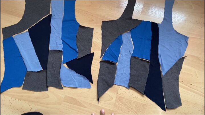 how to make a cute patchwork crop top out of fabric scraps, Pattern pieces ready to be assembled