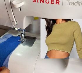 how to make a cute patchwork crop top out of fabric scraps, How to sew a lettuce hem
