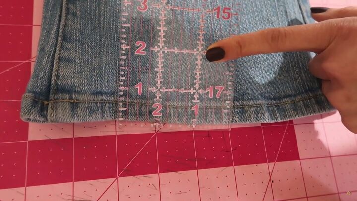 how to hem flared jeans keep the original hem, Measuring with a ruler