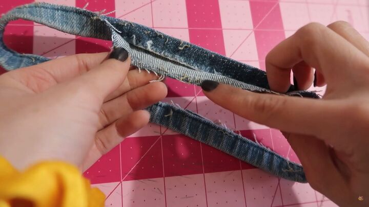 how to hem flared jeans keep the original hem, Seam ripped hem