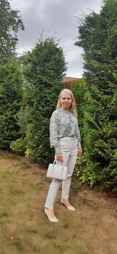 3 ways to style 1 blouse, A blouse with elegant cream office trousers