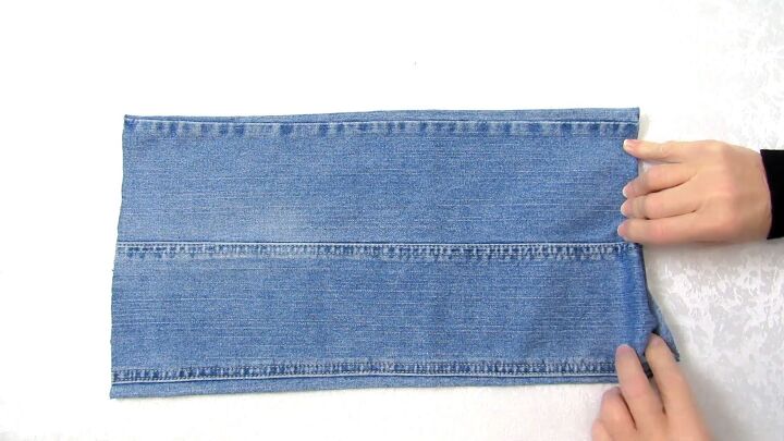 how to make a purse out of jeans you can wear 3 ways, Folding and ironing the denim