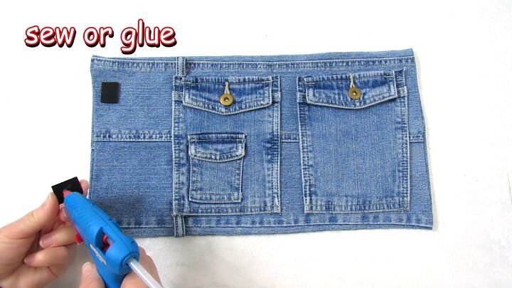 how to make a purse out of jeans you can wear 3 ways, Attaching the closure mechanism