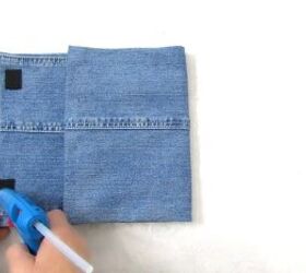 how to make a purse out of jeans you can wear 3 ways, Folding up the purse