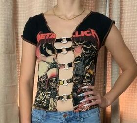 how to make a diy o ring crop top out of a band t shirt, DIY O ring crop top