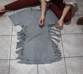 how to make a dress out of a t shirt without sewing or using glue, Tying the strips together