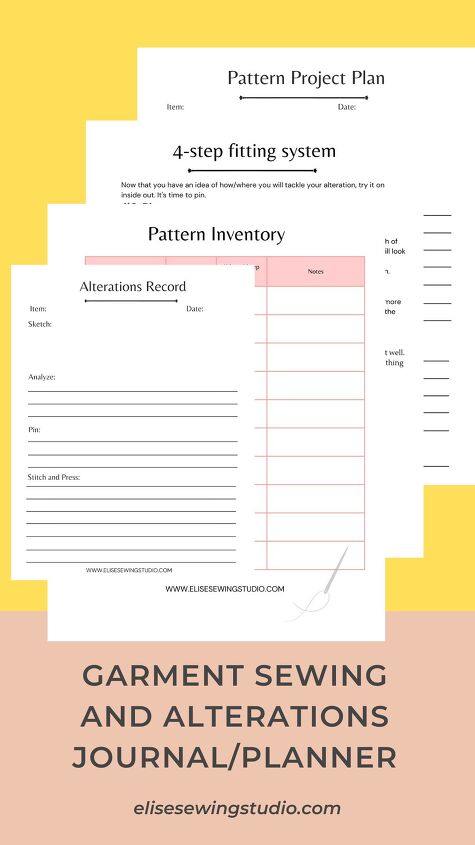 Printable sewing planner alterations method