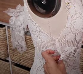 how you can make a sexy lace diy tablecloth dress, Hand sewing the side seams