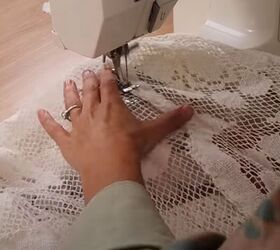 how you can make a sexy lace diy tablecloth dress, Going over the hand stitching