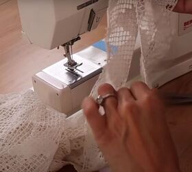 how you can make a sexy lace diy tablecloth dress, Finishing the armholes