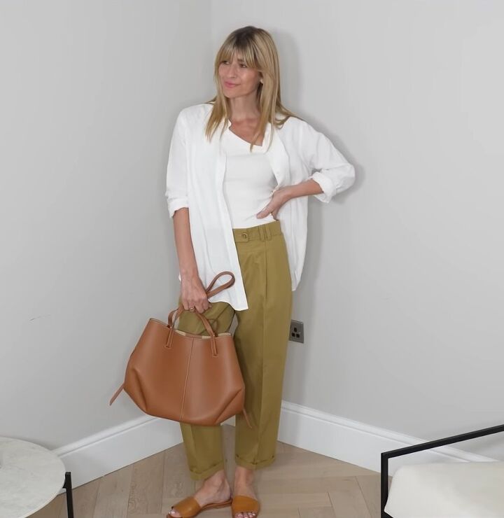 how to style linen pants classy outfit ideas for summer beyond, Styling dark linen pants