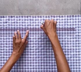 how to make a cute diy patchwork dress out of gingham scraps, Measuring for the sleeve elastic