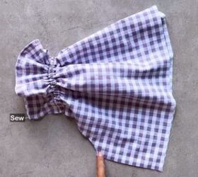 how to make a cute diy patchwork dress out of gingham scraps, Folding and pinning the curved side