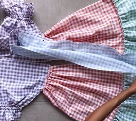 how to make a cute diy patchwork dress out of gingham scraps, Attaching the center piece