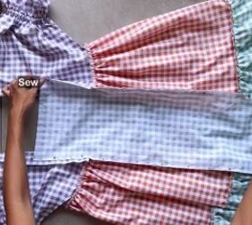 how to make a cute diy patchwork dress out of gingham scraps, Sewing the center piece of the dress