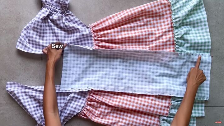 how to make a cute diy patchwork dress out of gingham scraps, Sewing the center piece of the dress