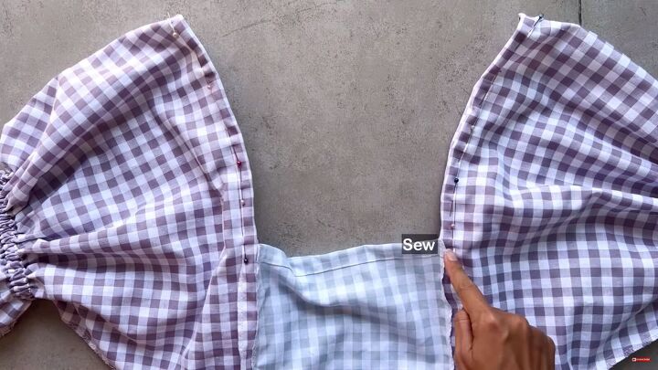 how to make a cute diy patchwork dress out of gingham scraps, Sewing the elastic