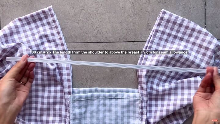 how to make a cute diy patchwork dress out of gingham scraps, Cutting a length of elastic