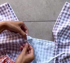 how to make a cute diy patchwork dress out of gingham scraps, Feeding the elastic through the tunnel