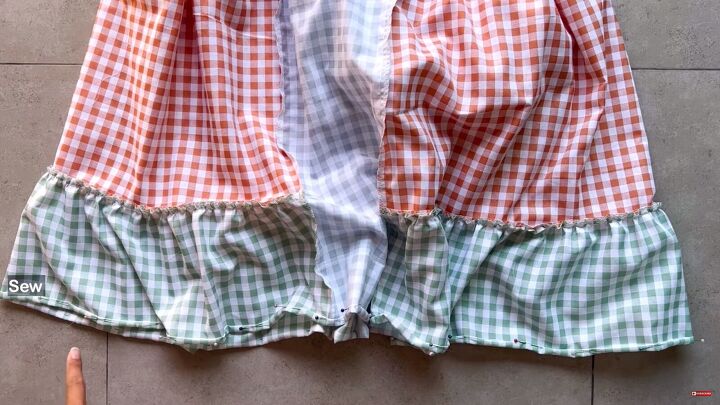 how to make a cute diy patchwork dress out of gingham scraps, Hemming the DIY patchwork dress