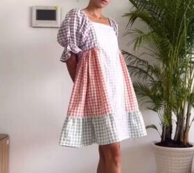 how to make a cute diy patchwork dress out of gingham scraps, DIY patchwork dress