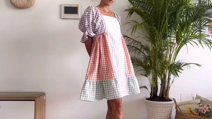 how to make a cute diy patchwork dress out of gingham scraps, DIY patchwork dress