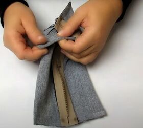 how to make a cute handmade makeup bag out of old denim, Making corners for the bag