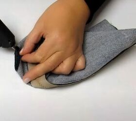 how to make a cute handmade makeup bag out of old denim, Gluing the corners shut
