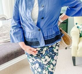 how to style blue peplum jacket and pencil skirt