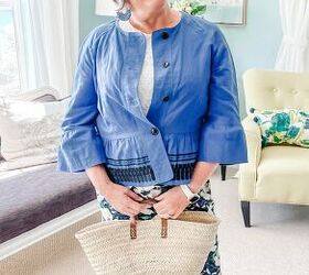 how to style blue peplum jacket and pencil skirt