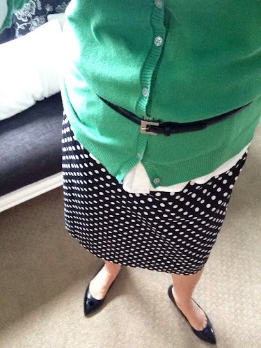 fashion friday green and black and white polka dots