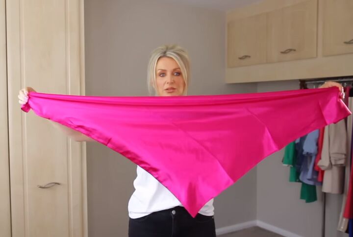 how to not get makeup on clothes other life changing fashion hacks, Folding a scarf in half