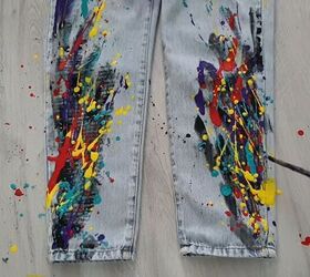 5 quick and easy steps to unique paint splatter jeans, Creating paint splatters on jeans with paintbrush